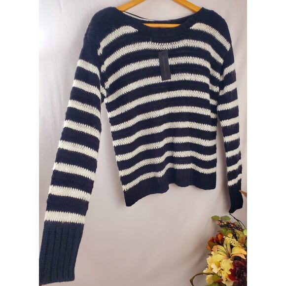 NWT Worthington Top L Black White Striped Long Sleeve Chunky Sweater Size Large - Picture 7 of 12